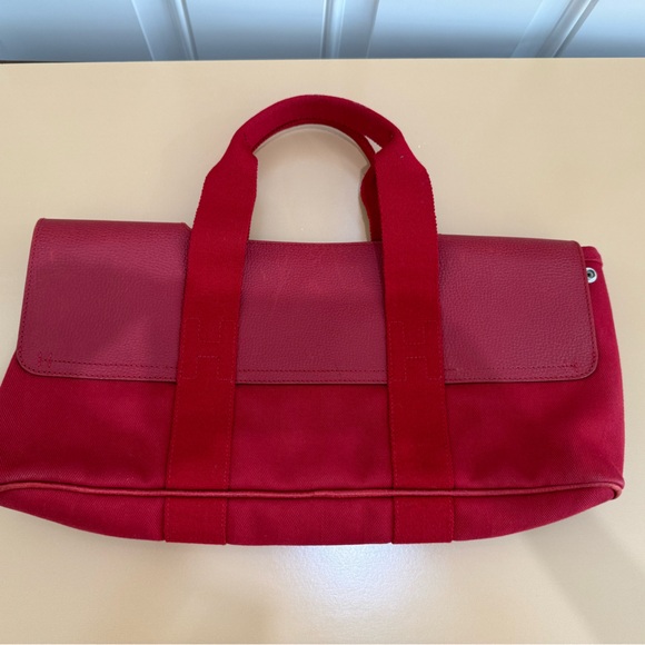 HERMES VINTAGE Valparaiso PM Long Handbag Toile Chevron Red Ladies Handbag - Picture 16 of 16